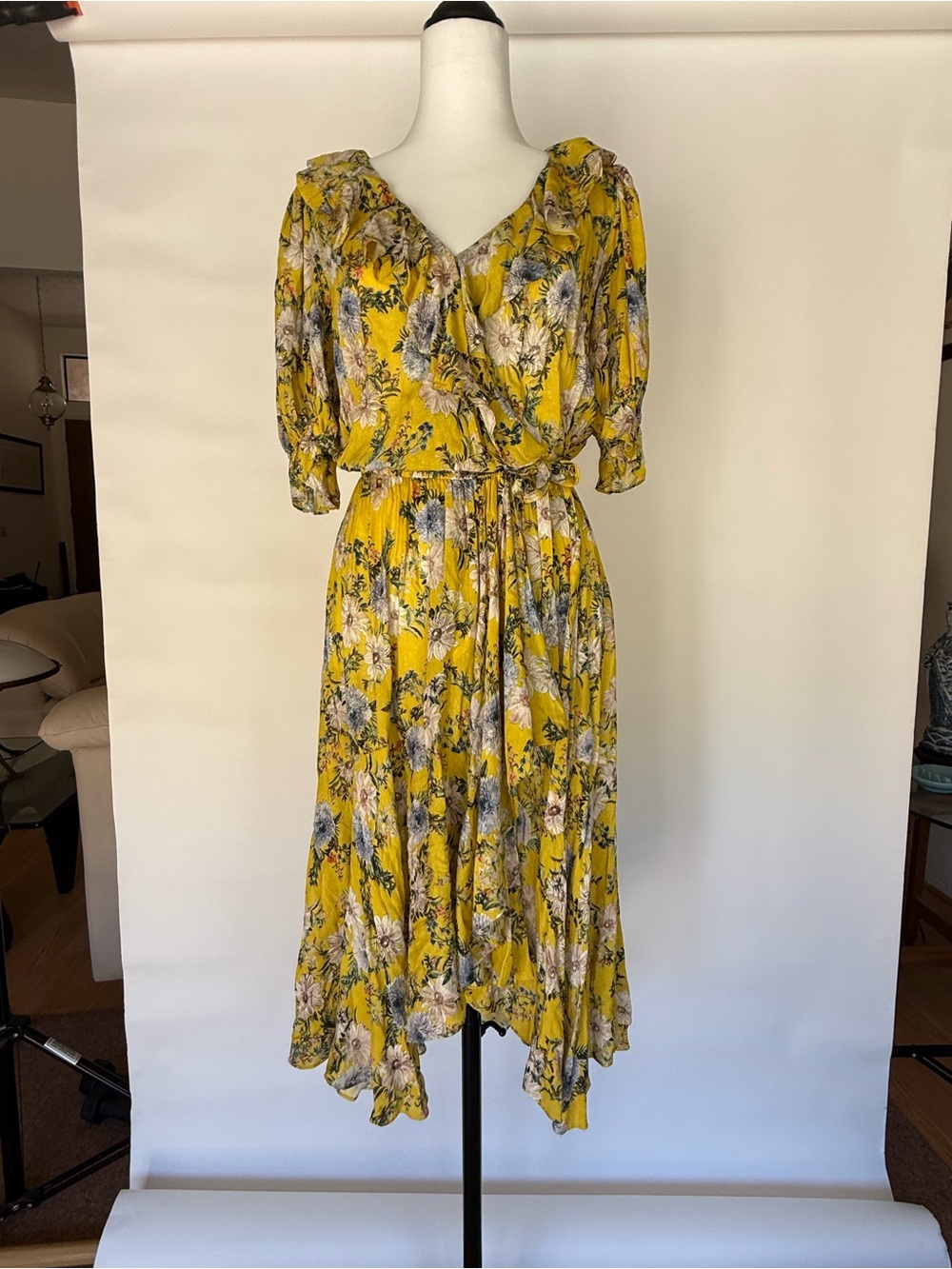 ICON Yellow Floral Maxi Dress with Puff Sleeves